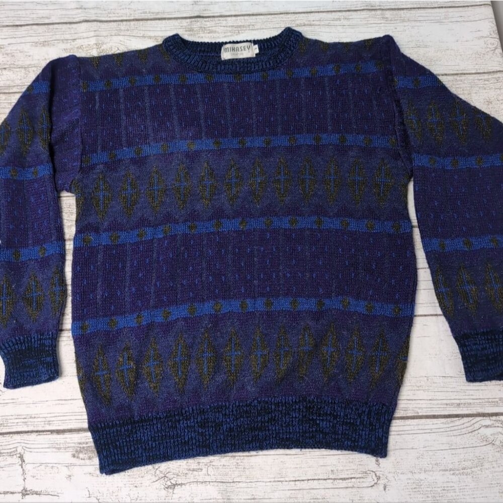 Mikasey Creation Purple And Blue Abstract Geometric Sweater Size Medium